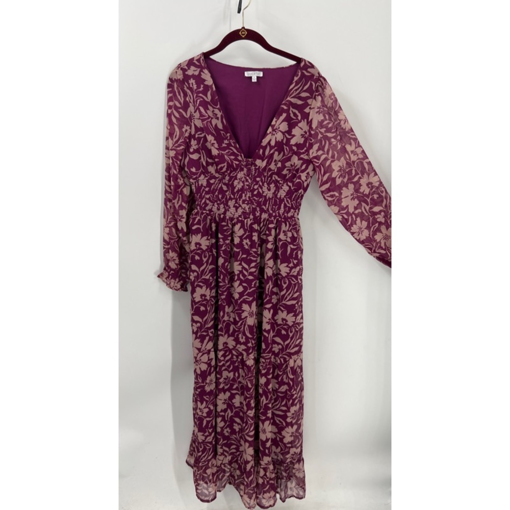 Patrons of peace, smocked, floral, print Tiered maxi dress M